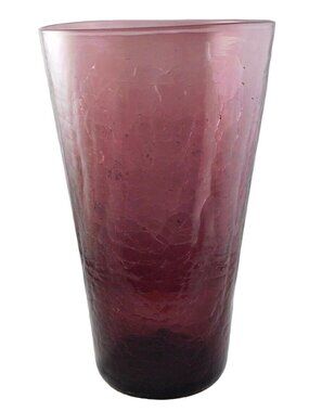Amethyst Crackle Glass Round Vase Crimped Middle Elegant Des